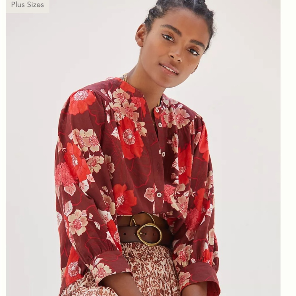 Anthropologie Sz Sm Floral Puff-Sleeved Buttondown
